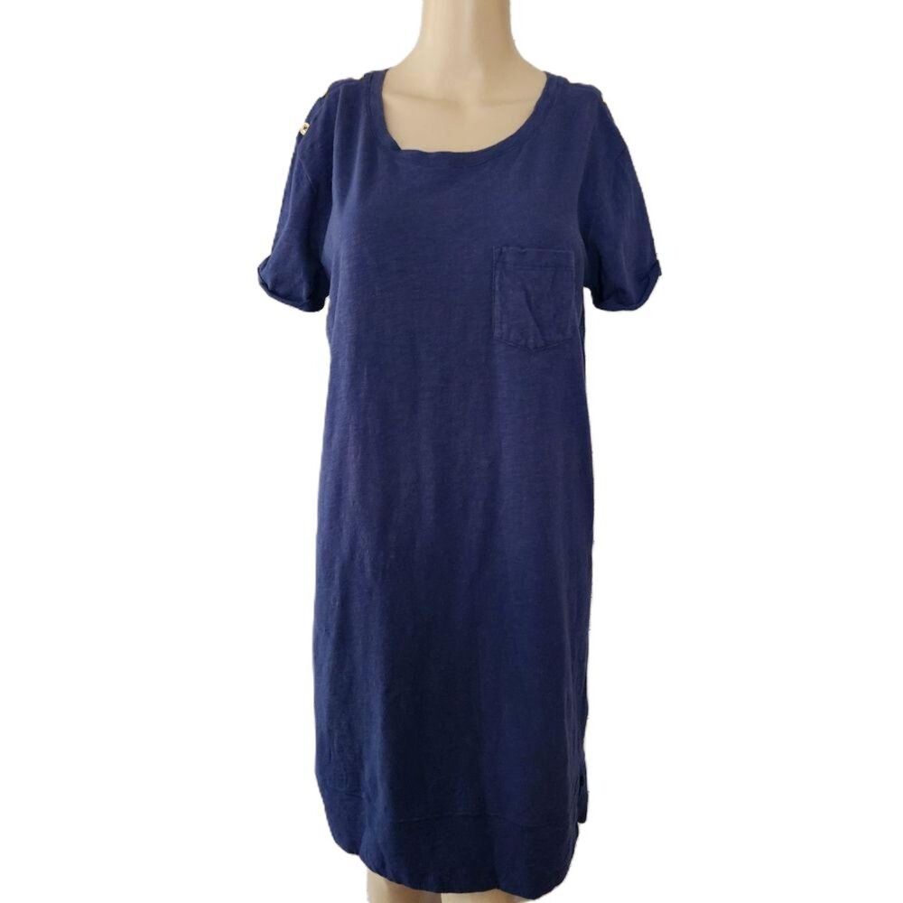 Nicole Miller T-Shirt Dress Slub Knit Medieval Blue 100% Cotton Mini - Large